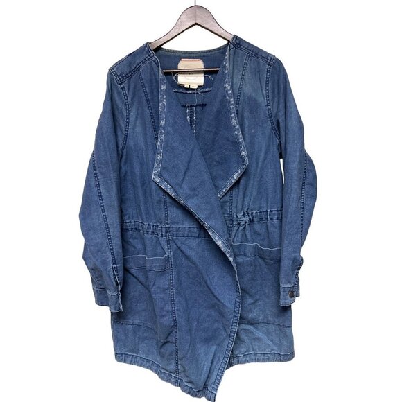 Anthropologie HEI HEI Open Denim Linen Blend Jacket Oversized Women's Medium - Picture 1 of 9
